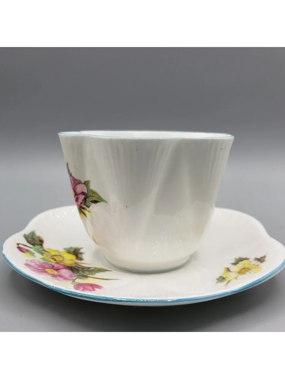Vintage Shelley Teacup and Saucer Begonia Dainty Shape England LARGE